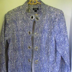 90's Blue Blazer sz L White Swirl designs Womens Sz Large Blazer  Analogy